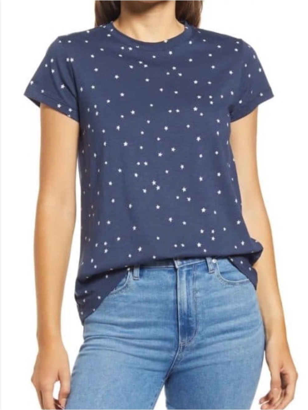 Marine Layer Navy Star Print Cotton Swing Crew Tee Size Small